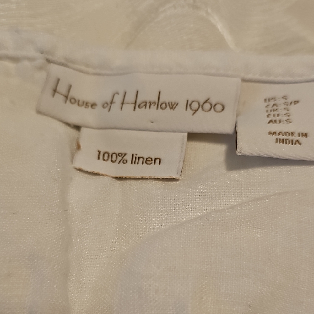 House of Harlow 1960 White Sleeveless Blouse Womans Small 100% Linen - Picture 2 of 11
